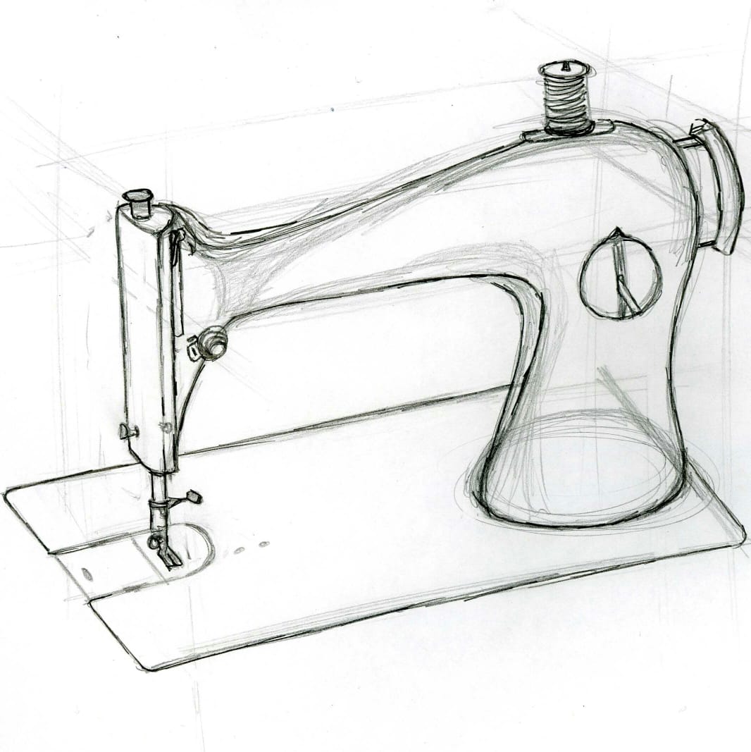 Швейная машинка на столе рисунок